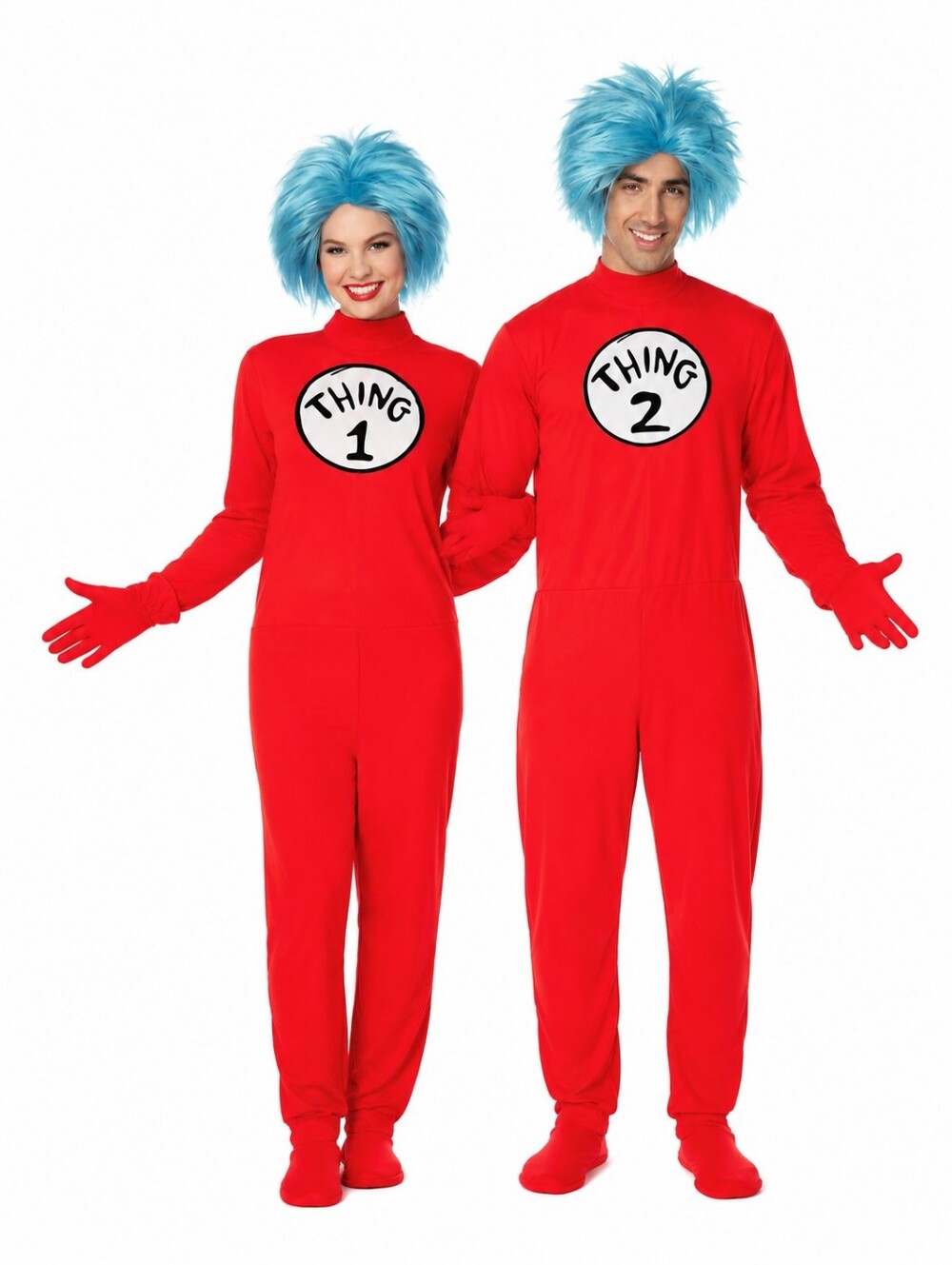Dr. Seuss Thing 1 & 2 Adult Costume Jumpsuit S/M Wig Gloves Patches Cat in Hat